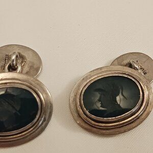 Pair of Sterling Silver and Bloodstone Intaglio Cufflinks – Jewelers Tag ($650)